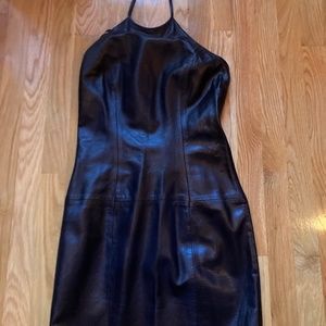 VAKKO Black Leather Halter Mini Dress NWOT